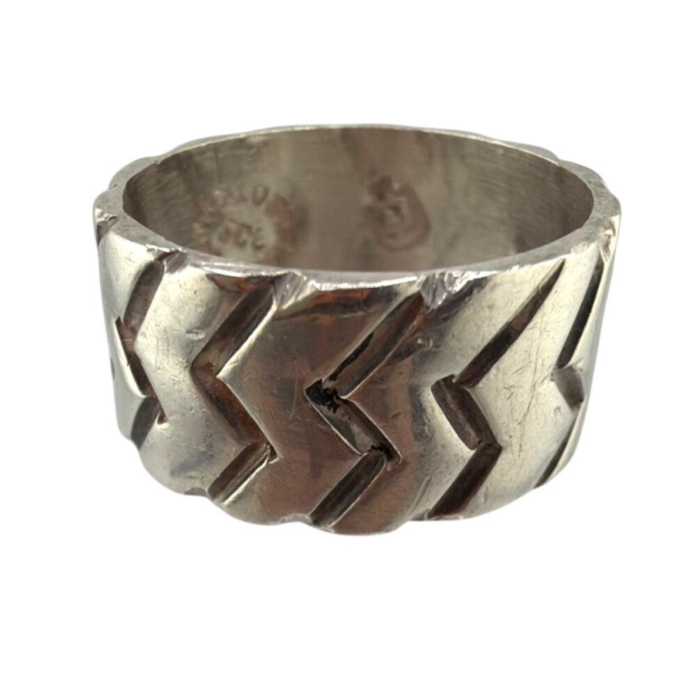 Vintage Mexican Sterling Silver Chevron Zigzag Band Ring 6.5